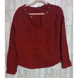 MAISON SCOTCH Blouse Beaded Neck 3/4 Sleeves Red Size 3